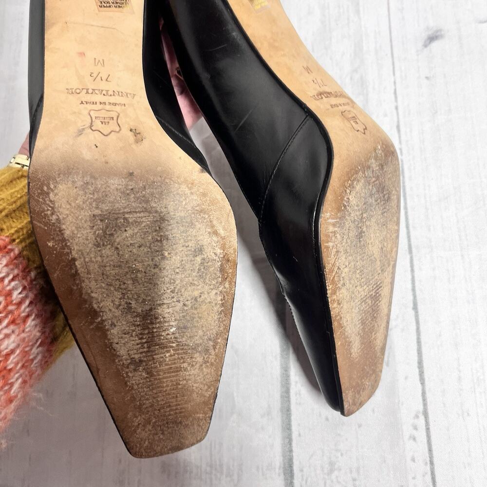 Vintage Ann Taylor Heels Pumps Shoes size 7.5M Black Leather Made in Italy 2.75" - Picture 8 of 9